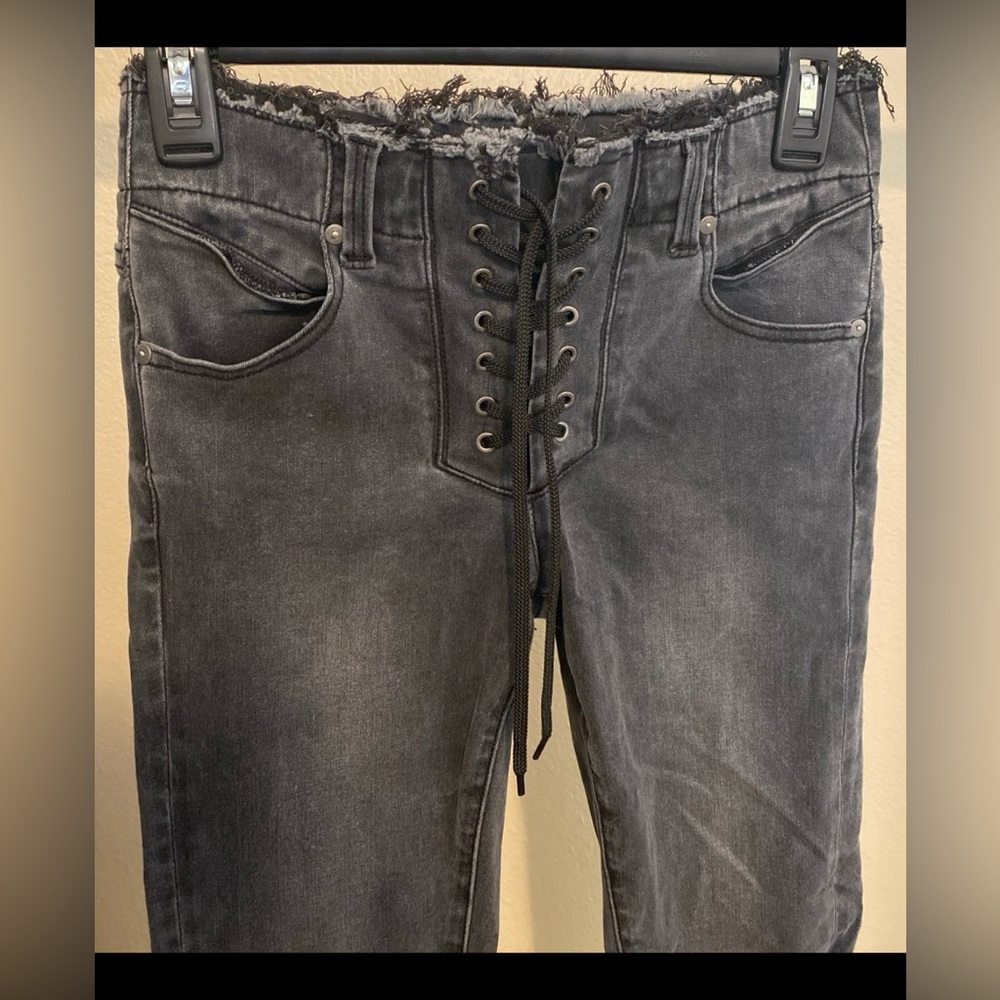 Neon Blonde Black Tie Up Skinny Jeans size 26
